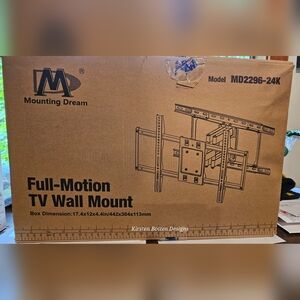 Black Full-Motion TV Wall Mount And PowerBridge TV and Soundbar Power Port.